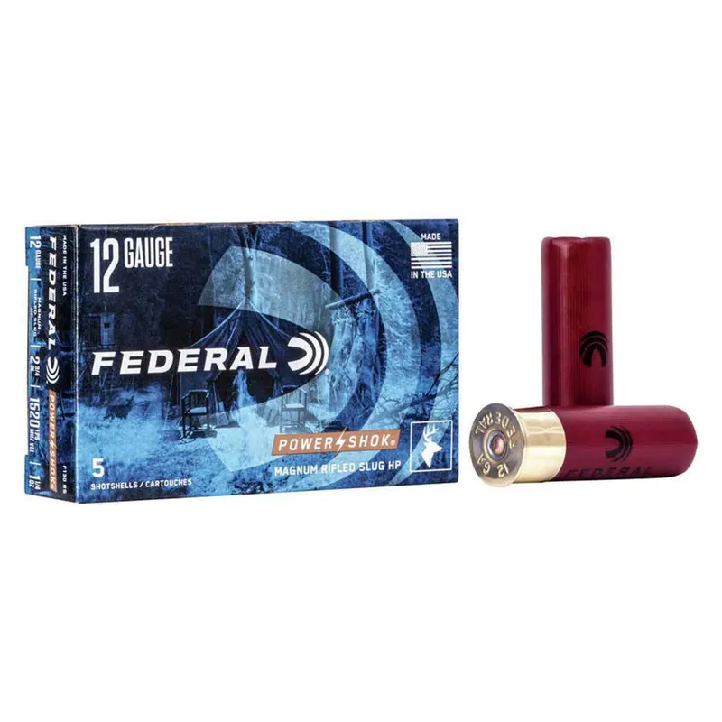 Federal Power-Shok Ammunition - 12 Gauge - 2 3/4" - 1 1/4 oz. Magnum Rifled Slug HP - 5 Rounds