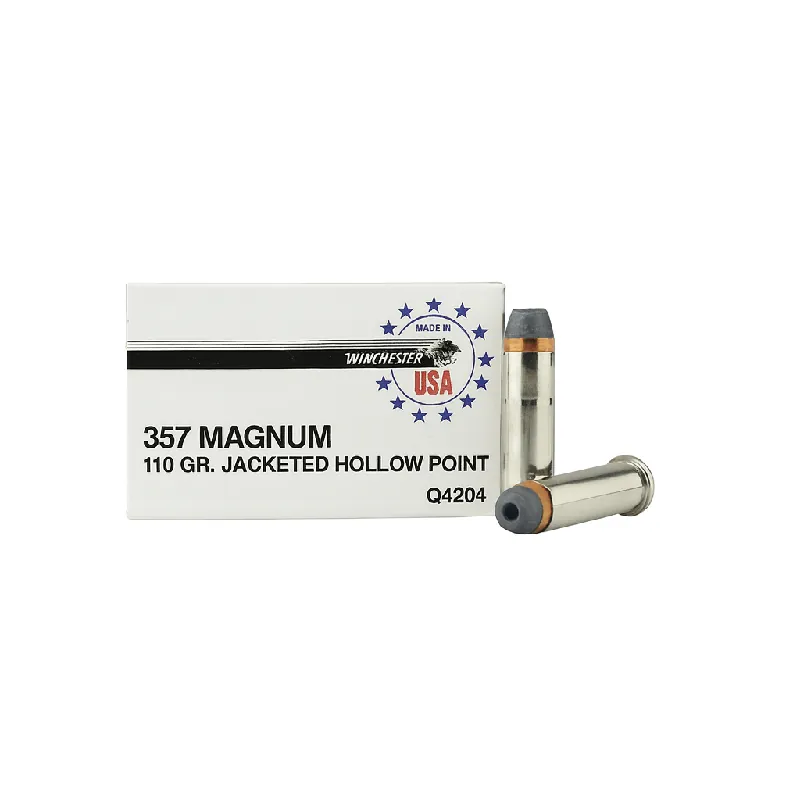 Winchester USA Ammunition - 357 Magnum - 110 Grain Jacketed Hollow Point - 50 Rounds - Brass Case