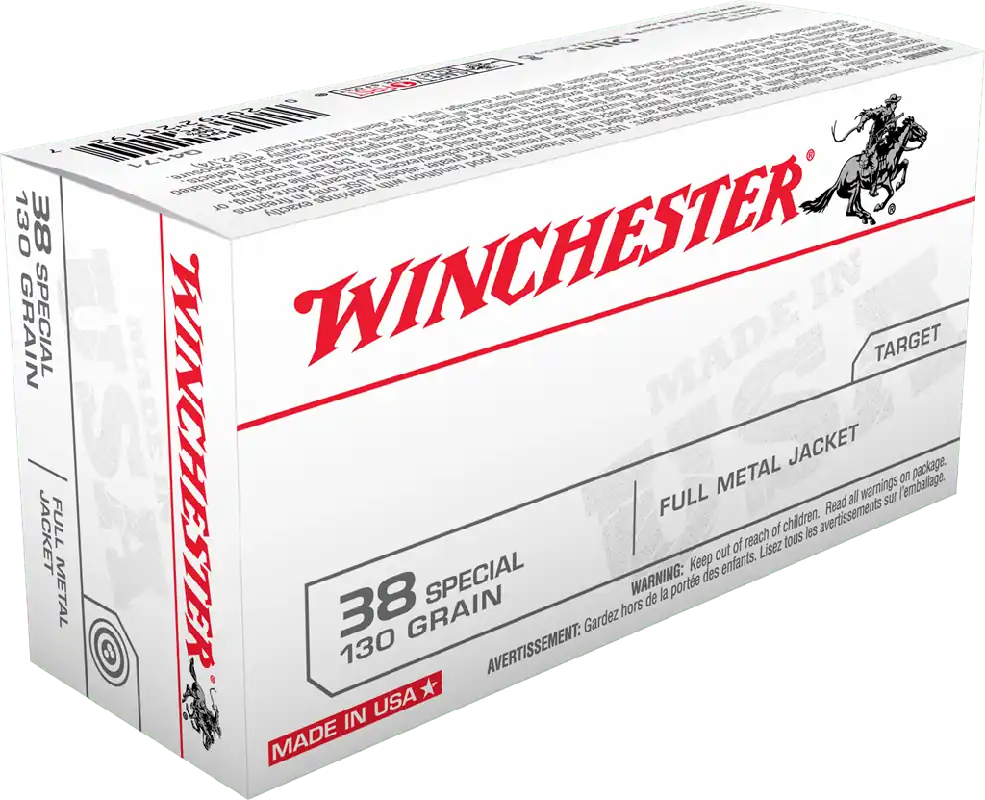 Winchester Ammunition - 38 Special - 130 Grain Full Metal Jacket - 50 Rounds - Brass Case