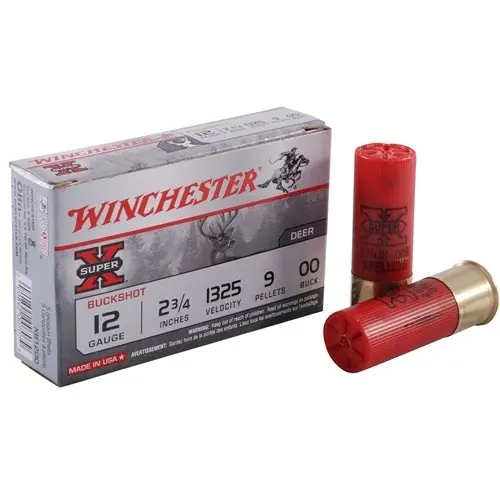 Winchester Super-X Ammunition - 12 Gauge - 2 3/4" - 9 Pellet - 00 Buck - 5 Rounds