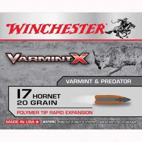 Winchester Varmint X Ammunition - 17 Hornet - 20 Grain Polymer Tip - 20 Rounds - Brass Case
