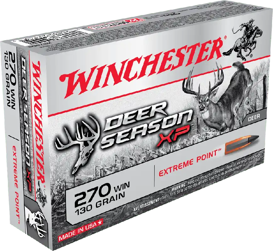 Winchester Deer Season Ammunition - 270 Winchester - 130 Grain Extreme Point Polymer Tip - 20 Rounds - Brass Case