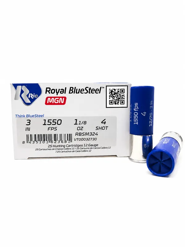 Rio Royal BlueSteel Ammunition - 12 Gauge - 3" - 1 1/8Oz. - 4 Steel Shot - 250 Rounds