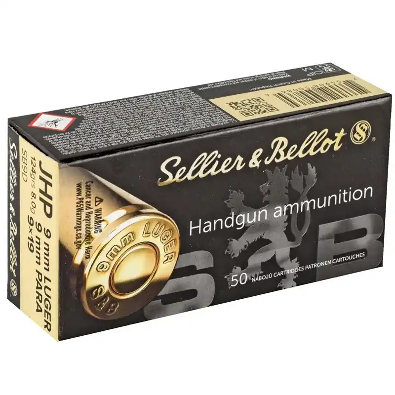 Sellier & Bellot Ammunition - 9 MM Luger - 124 Grain Jacketed Hollow Point - 50 Rounds