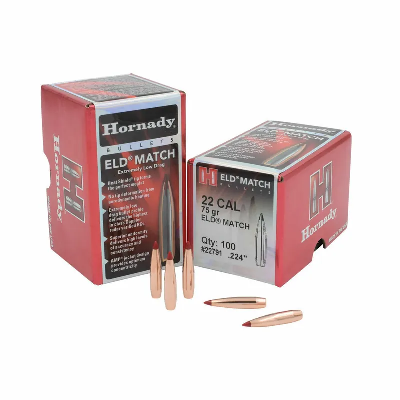 Hornady Bullets - .224" (22 Cal) - 75 Grain ELD Match - 100 Projectiles