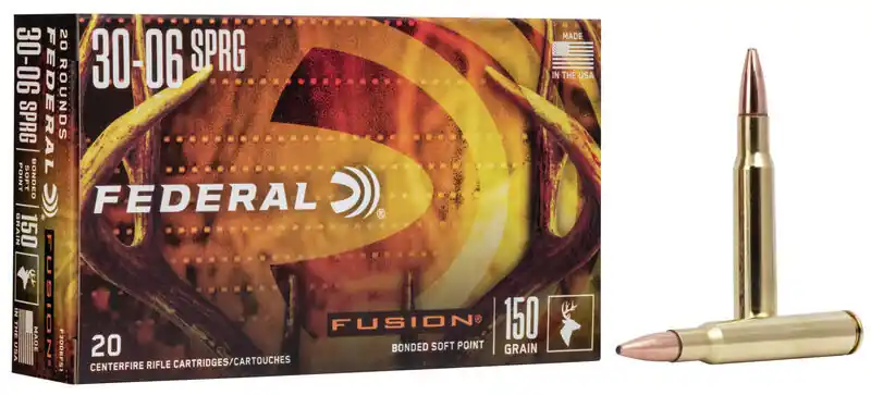 Federal Fusion Ammunition - 30-06 Springfield - 150 Grain Bonded Soft Point - 20 Rounds - Brass Case