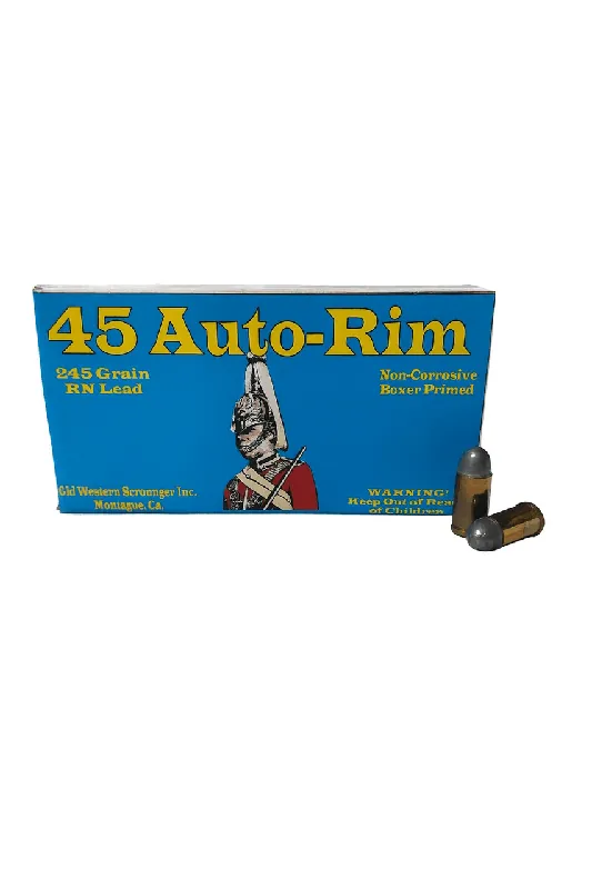 Old Western Scrounger Ammunition - 45 Auto Rim - 245 Grain Lead Round Nose - 50 Rounds - Brass Case
