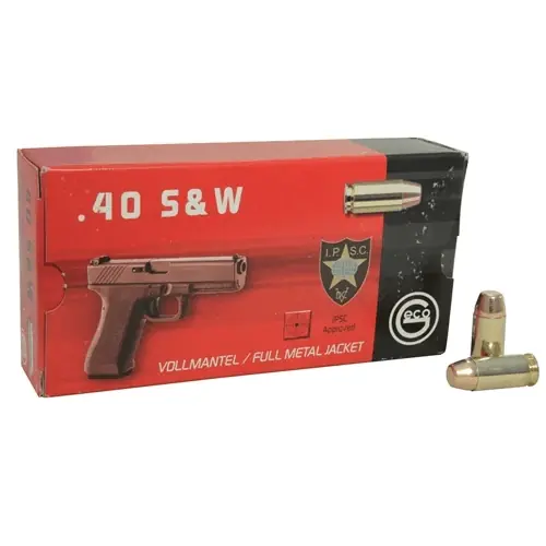 Geco Ammunition - 40 S&W - 180 Grain Full Metal Jacket - 50 Rounds - Brass Case
