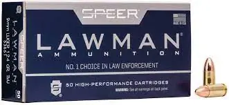 Speer Lawman Ammunition - 9 MM Luger - 124 Grain Total Metal Jacket - 50 Rounds - Brass Case