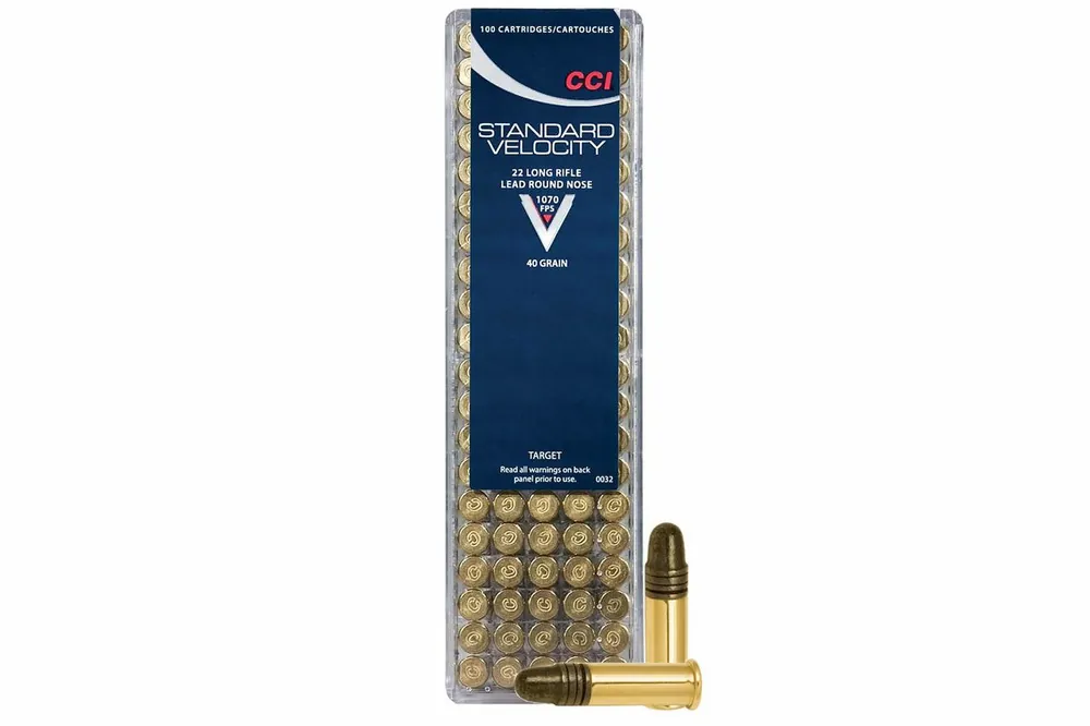 CCI Standard Velocity Ammunition - 22 Long Rifle - 40 Grain Lead Round Nose - 100 Rounds - Brass Case
