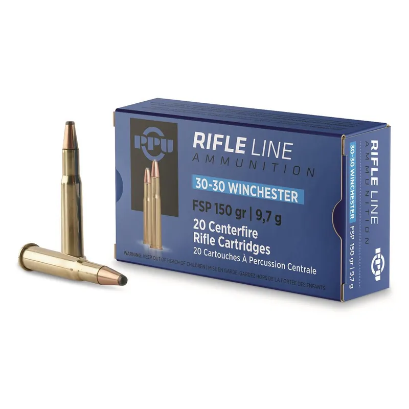 Priv Partizan Ammunition - 30-30 Winchester - 150 Grain Flat Soft Point - 20 Rounds - Brass Case