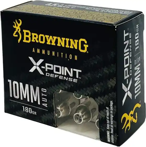 Browning Defense Ammunition - 10 MM Auto - 180 Grain X-Point Hollow Point - 20 Rounds - Nickel Plated Brass Case