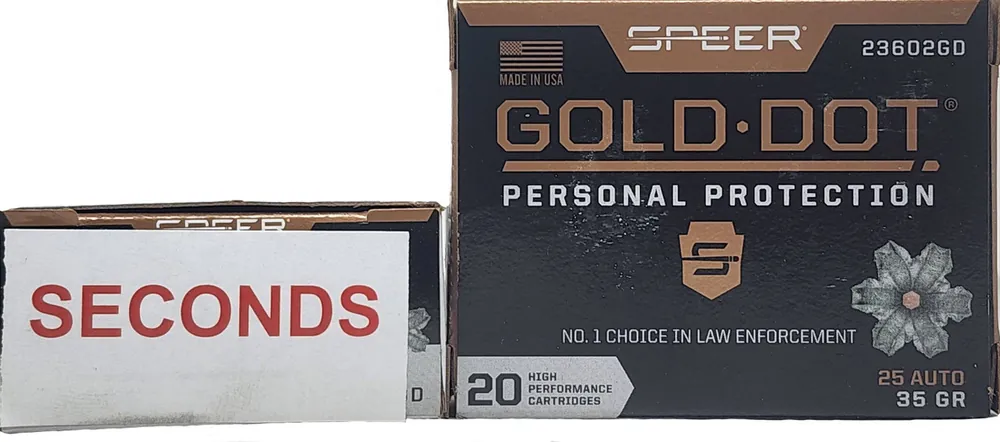 Speer Gold Dot Ammunition - 25 Auto - 35 Grain Gold Dot Hollow Point - 20 Rounds - FACTORY SECONDS