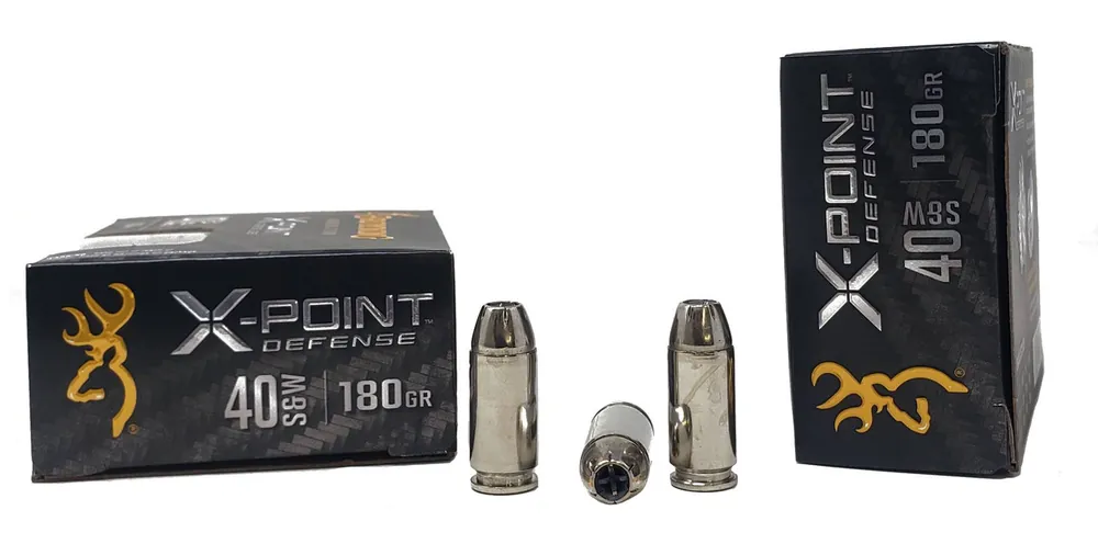 Browning X-Point Ammunition - 40 S&W - 180 Grain X-Point Hollow Point - 20 Rounds - Nickel Plated Brass Case