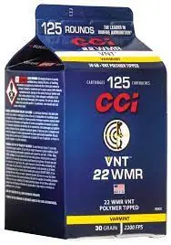 CCI Varmint Ammunition - 22 Winchester Magnum - 30 Grain VNT Polymer Tip - 125 Rounds - Brass Case