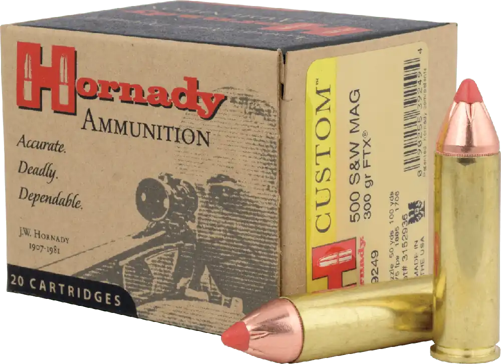 Hornady Custom Ammunition - 500 S&W Magnum - 300 Grain FTX - 20 Rounds - Brass Case