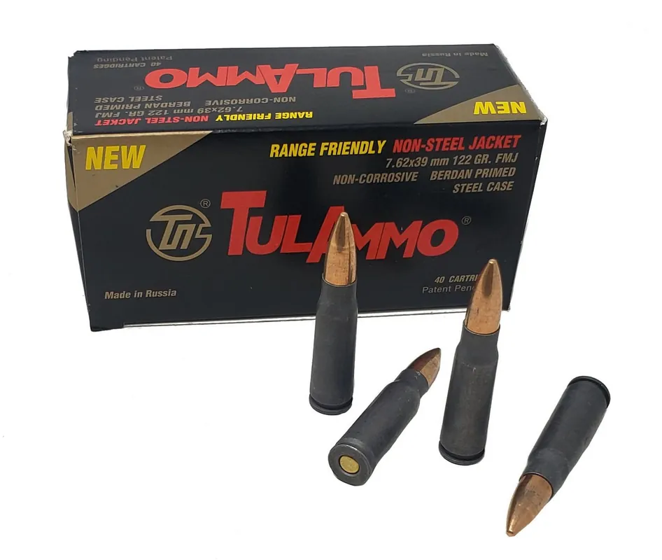 Tula Ammunition - 7.62x39 MM - 122 Grain Copper Full Metal Jacket - 1000 Rounds - Steel Case
