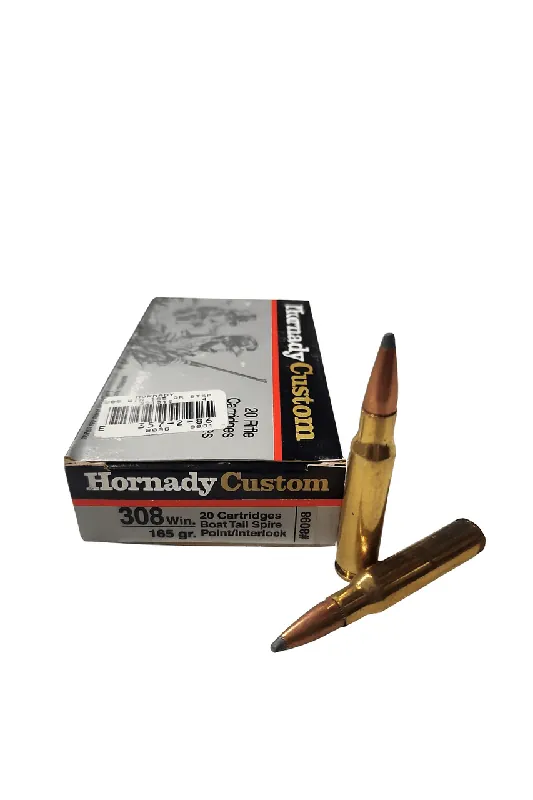 Hornady Custom Ammunition - 308 Winchester - 165 Grain Interlock - 20 Rounds - Brass Case