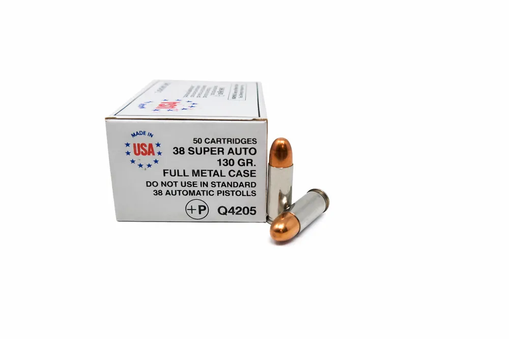 Winchester Ammunition - 38 Super Auto +P - 130 Grain Full Metal Jacket - 50 Rounds - Brass Case