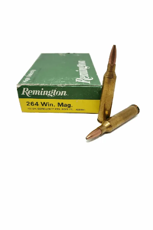 Remington High Velocity Ammunition - 264 Winchester Magnum - 100 Grain Pointed Soft Point - 20 Rounds - Brass Case