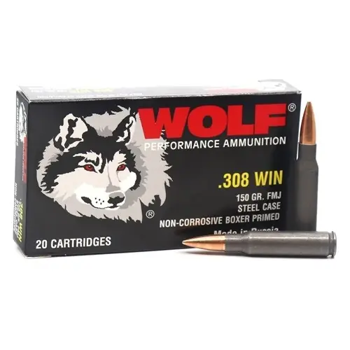 Wolf Performance Ammunition - 308 Winchester - 150 Grain Full Metal Jacket - 20 Rounds - Steel Case