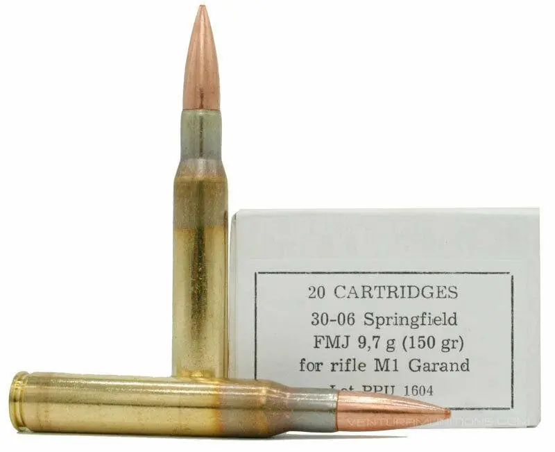 Prvi Partizan Ammunition - 30-06 Springfield M 1 Garand - 150 Grain Full Metal Jacket - 20 Rounds - Brass Case