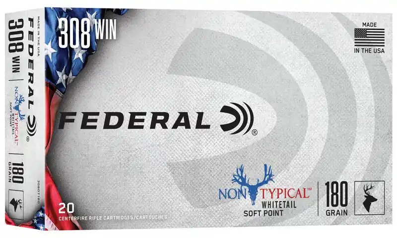 Federal Non Typical Ammunition - 308 Winchester - 180 Grain Soft Point - 20 Rounds - Brass Case