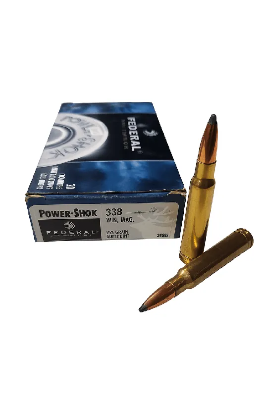 Federal Power-Shok Ammunition - 338 Winchester Magnum - 225 Grain Soft Point - 20 Rounds