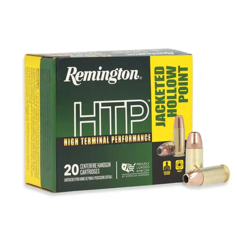 Remington HTP Ammunition - 9 MM Luger - 115 Grain Jacketed Hollow Point - 20 Rounds - Brass Case