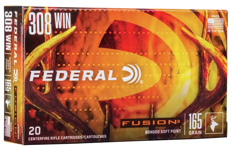 Federal Fusion Ammunition - 308 Winchester - 165 Grain Bonded Soft Point - 20 Rounds - Brass Case