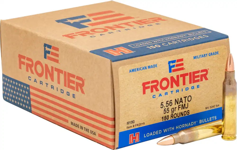 Frontier Ammunition - 5.56x45 MM NATO - 55 Grain Full Metal Jacket - 150 Rounds - Brass Case