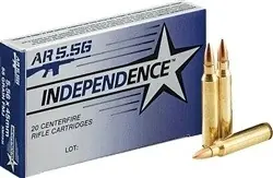 Independence Ammunition - 5.56x45 MM - 55 Grain Full Metal Jacket - 20 Rounds - Brass Case