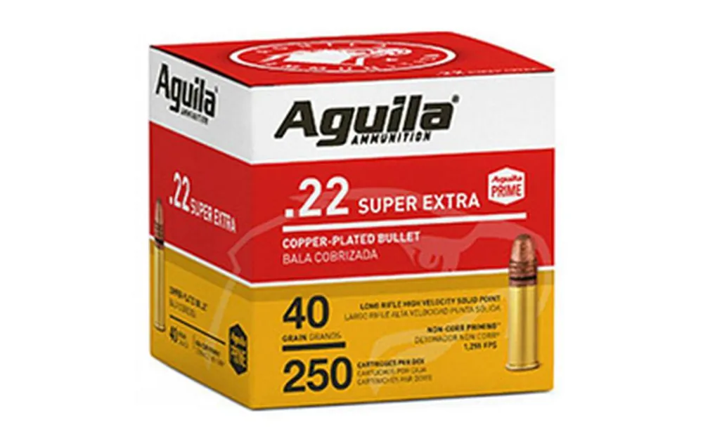 Aguila Super Extra Ammunition - 22 Long Rifle - 40 Grain High Velocity Solid Point - 250 Rounds - Brass Case