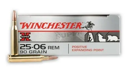 Winchester Super-X Ammunition - 25-06 Remington - 90 Grain Positive Expanding Point - 20 Rounds - Brass Case