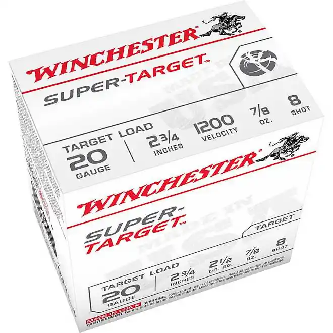Winchester Super Target Ammunition - 20 Gauge - 2 3/4" - 2 1/2 DR. EQ. - 8 Shot - 7/8 Oz. - 250 Rounds