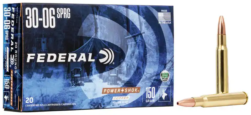 Federal Power Shok Ammunition - 30-06 Springfield - 150 Grain Copper Hollow Point - 20 Rounds - Brass Case