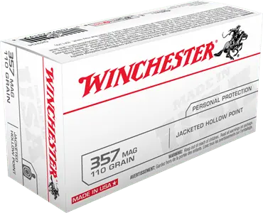 Winchester USA Ammunition - 357 Magnum - 110 Grain Jacketed Hollow Point - 50 Rounds - Brass Case