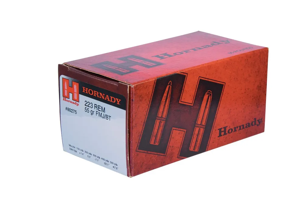 Hornady 223 Rem 55 Grain Full Metal Jacket Boat Tail Training - 500 Rounds - Brass Case