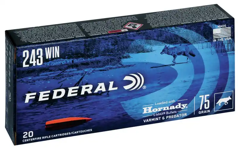 Federal Ammunition - 243 Winchester - 76 Grain V-MAX - 20 Rounds - Brass Case
