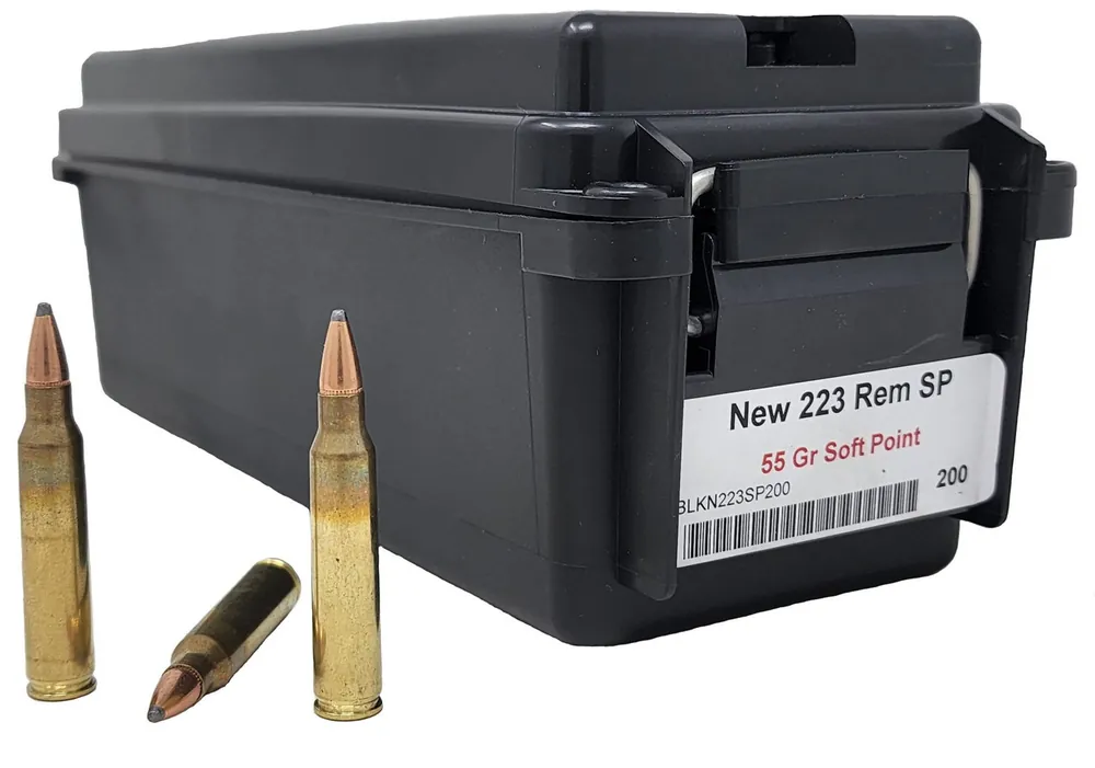 Miwall New Ammunition - 223 Remington - 55 Grain Soft Point - 200 Rounds W/ Free Ammo Can - Brass Case