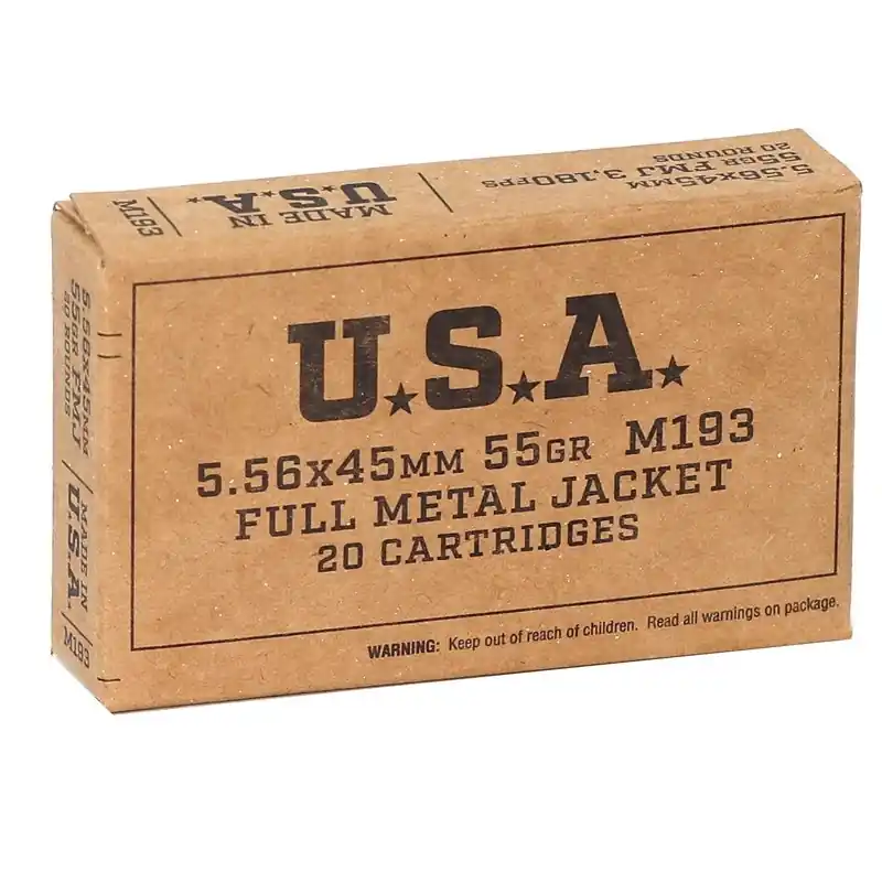 Winchester Ammunition - 5.56x45 MM - 55 Grain M193 Full Metal Jacket - 20 Rounds - Brass Case