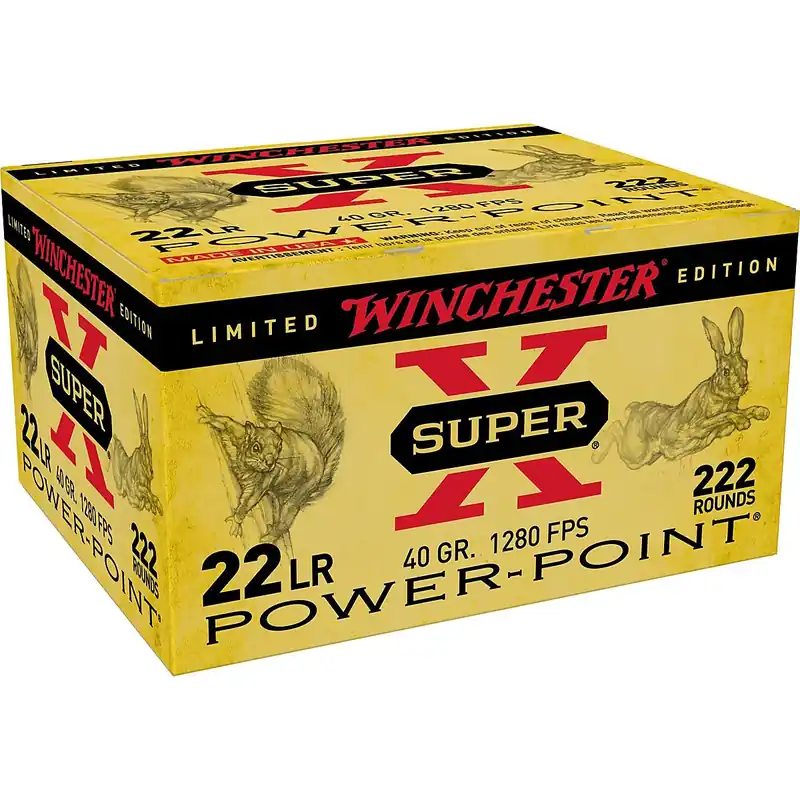 Winchester Super-X Ammunition - 22 Long Rifle - 40 Grain Power Point - 222 Rounds - Brass Case