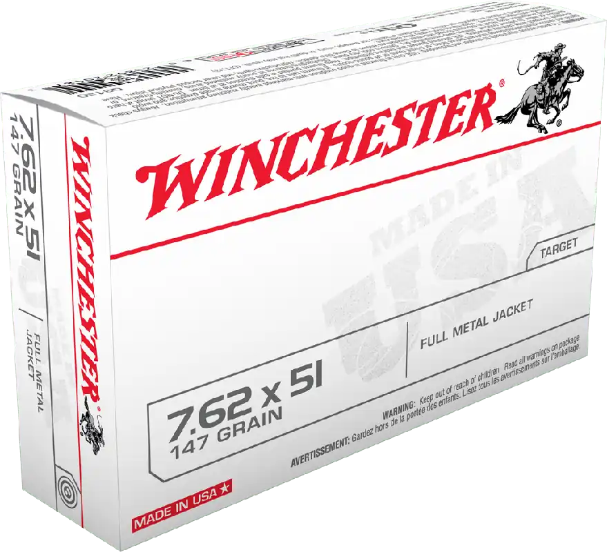 Winchester USA Ammunition - 7.62x51mm NATO - 147 Grain Full Metal Jacket - 20 Rounds