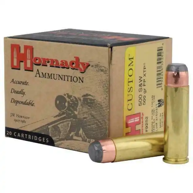 Hornady Custom Ammunition - 500 S&W Mag - 500 Grain Flat Point XTP - 20 Rounds - Brass Case