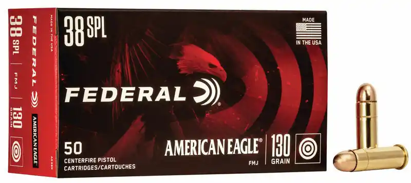 Federal American Eagle Ammunition - 38 Special - 130 Grain - Full Metal Jacket - 50 Rounds - Brass Case