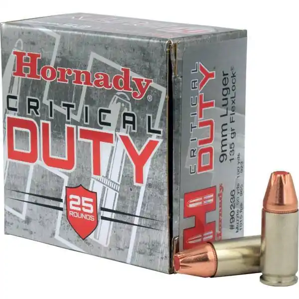 Hornady Critical Duty Ammunition - 9 MM Luger - 135 Grain Flexlock - 250 Rounds