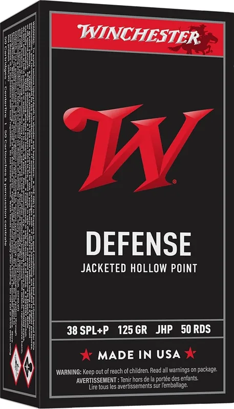 Winchester Ammunition - 38 Special +P - 125 Grain Jacketed Hollow Point - 50 Rounds - Brass Case