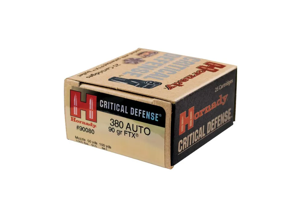 Hornady Ammunition - 380 Auto - 90 Grain Critical Defense FTX - 25 Rounds - Brass Case