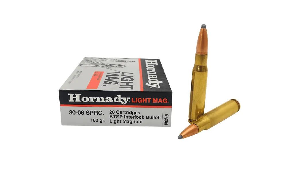 Hornady Light Mag Ammunition - 30-06 Springfield - 180 Grain Boat Tail Spire Point - 20 Rounds - Brass Case