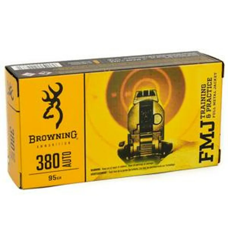 Browning Ammunition - 380 Auto - 95 Grain Full Metal Jacket - 50 Rounds - Brass Case